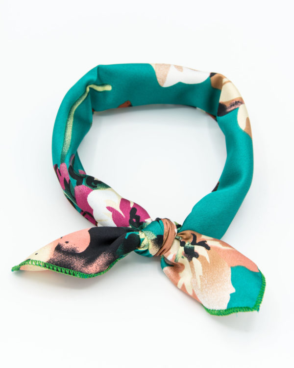 Bandana femme turquoise à fleurs