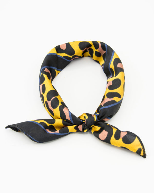 Bandana foulard félin jaune noir et bleu