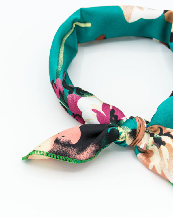 Bandana foulard femme turquoise à fleurs