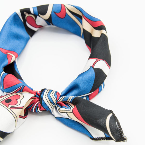 bandana géométrique bleu et rouge pour femme