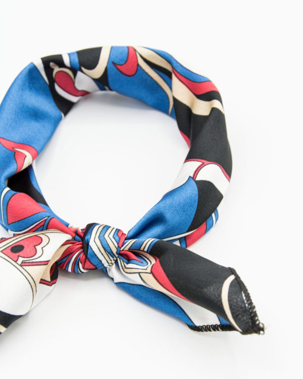 bandana géométrique bleu et rouge pour femme