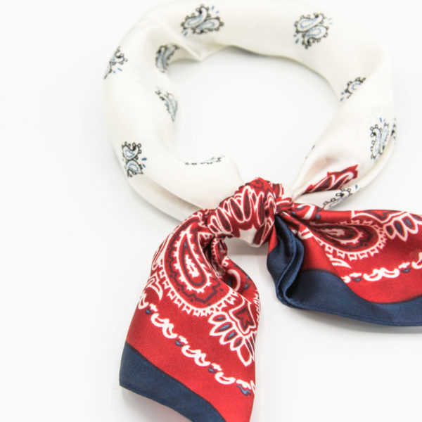 bandana soie rouge et blanc pour femme