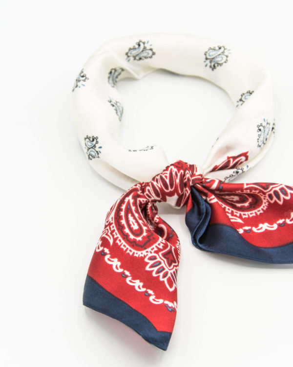 bandana soie rouge et blanc pour femme