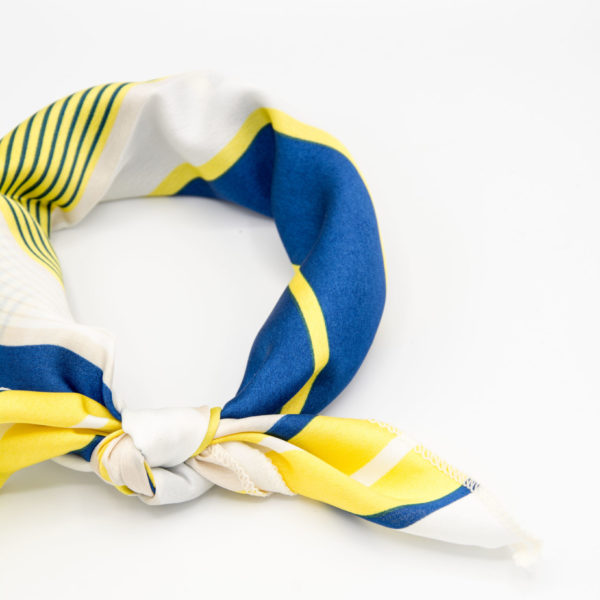 bandana géométrique blanc jaune et bleu pour femme