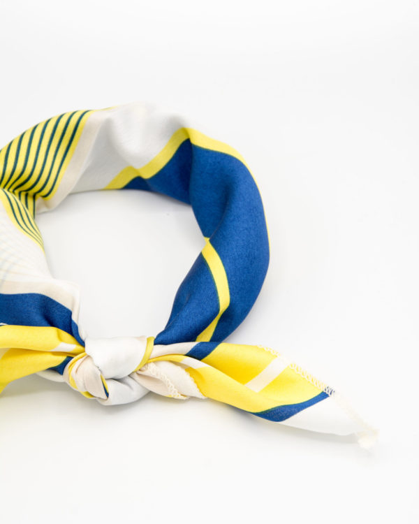 bandana géométrique blanc jaune et bleu pour femme