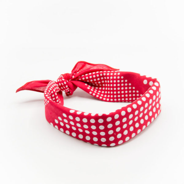 bandana homme ou femme rouge à pois blanc avec noeud